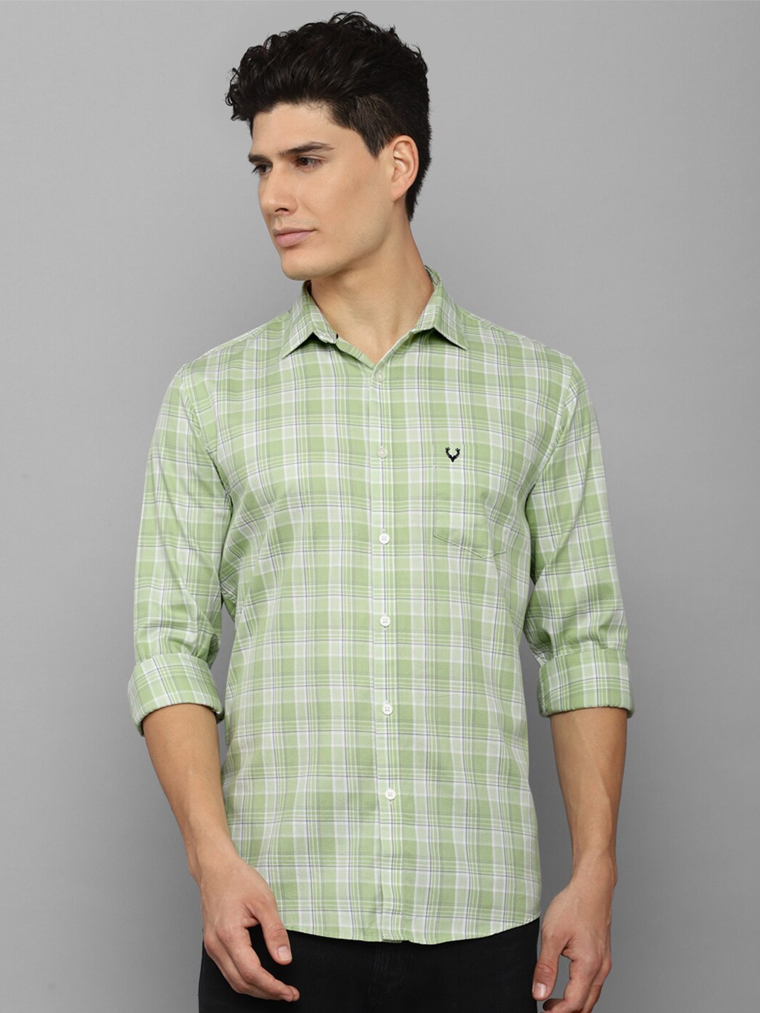 

Allen Solly Men Green Slim Fit Tartan Checks Cotton Casual Shirt