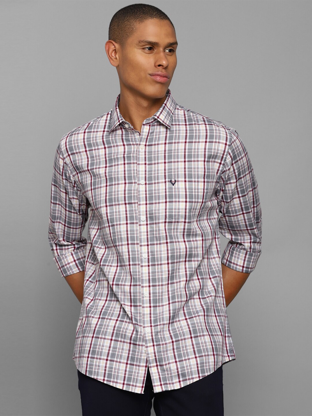 

Allen Solly Men Cream-Coloured Tartan Checks Cotton Casual Shirt
