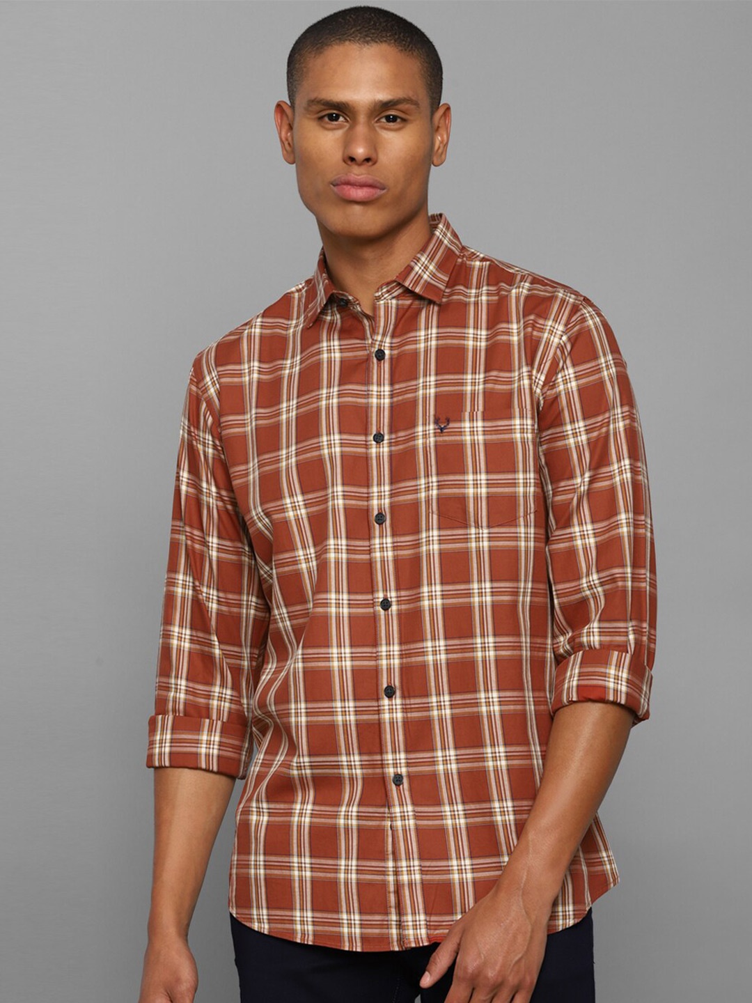 

Allen Solly Men Rust Cotton Slim Fit Checked Casual Shirt