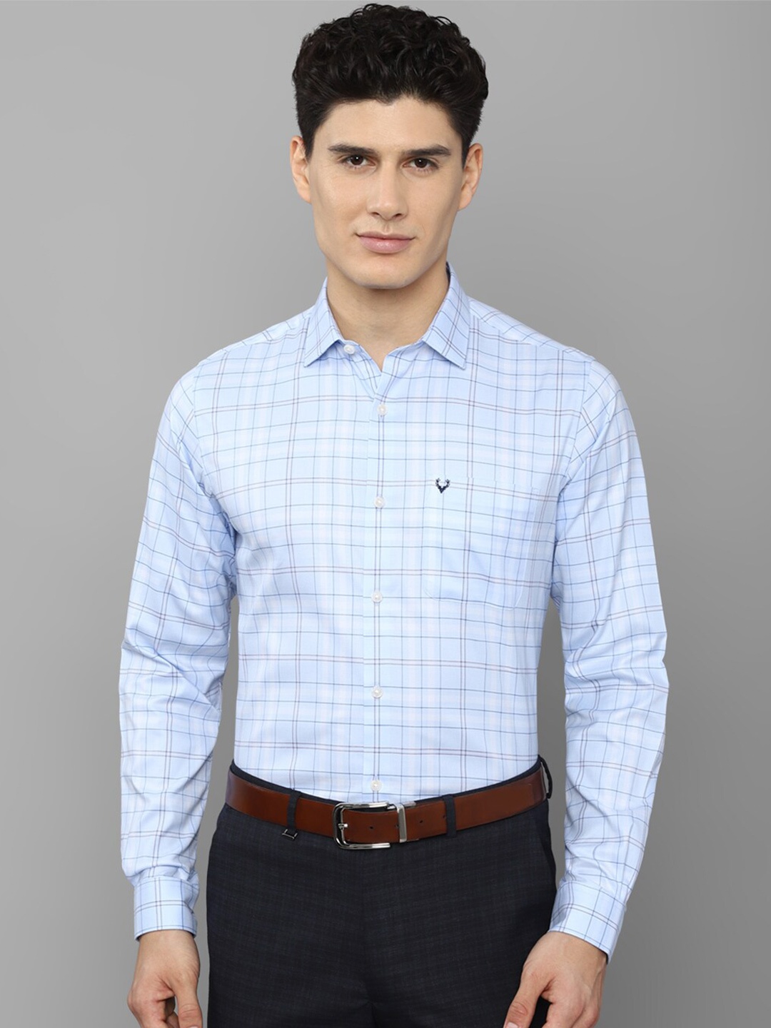 

Allen Solly Men Blue Grid Tattersall Checks Checked Slim Fit Cotton Formal Shirt