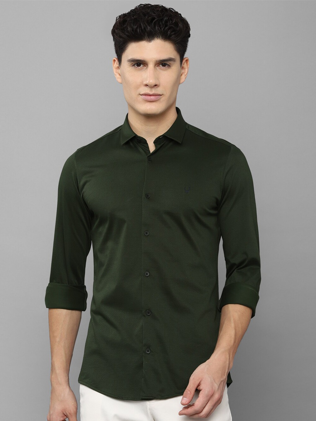 

Allen Solly Men Olive Green Cotton Slim Fit Casual Shirt