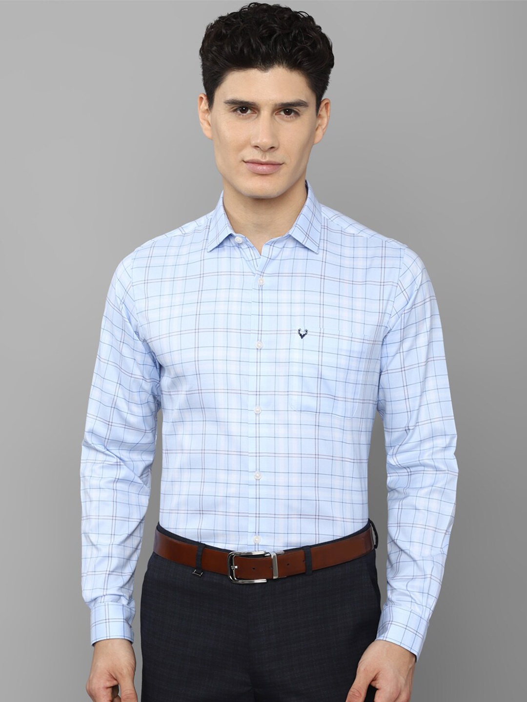 

Allen Solly Men Blue Cotton Slim Fit Checked Formal Shirt