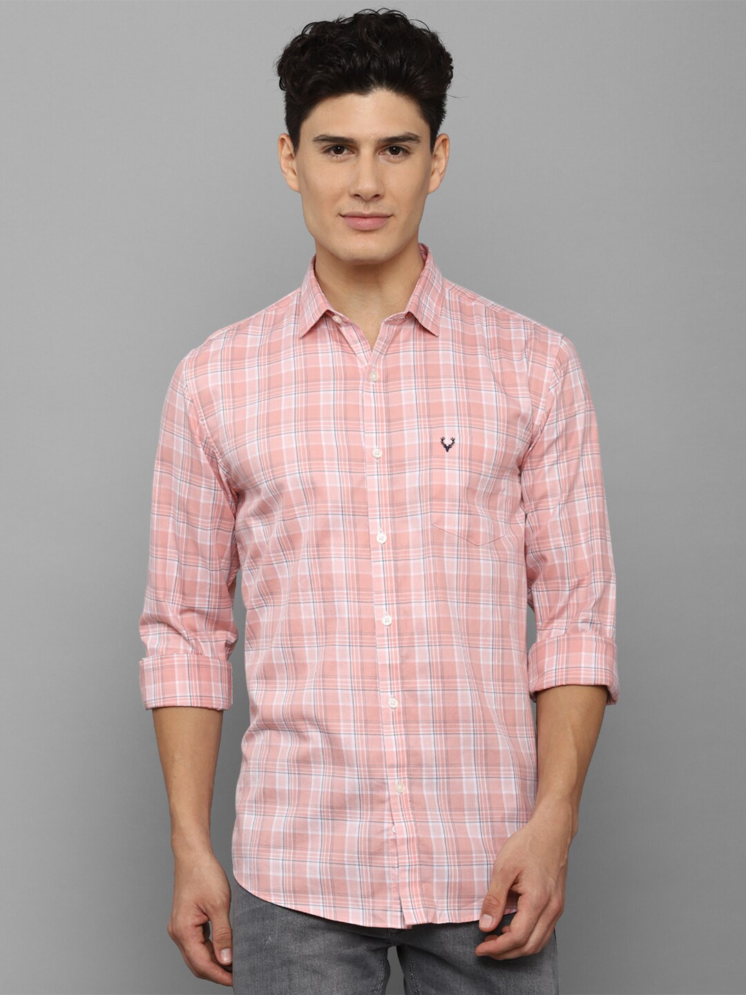 

Allen Solly Men Pink Cotton Slim Fit Tartan Checks Checked Casual Shirt