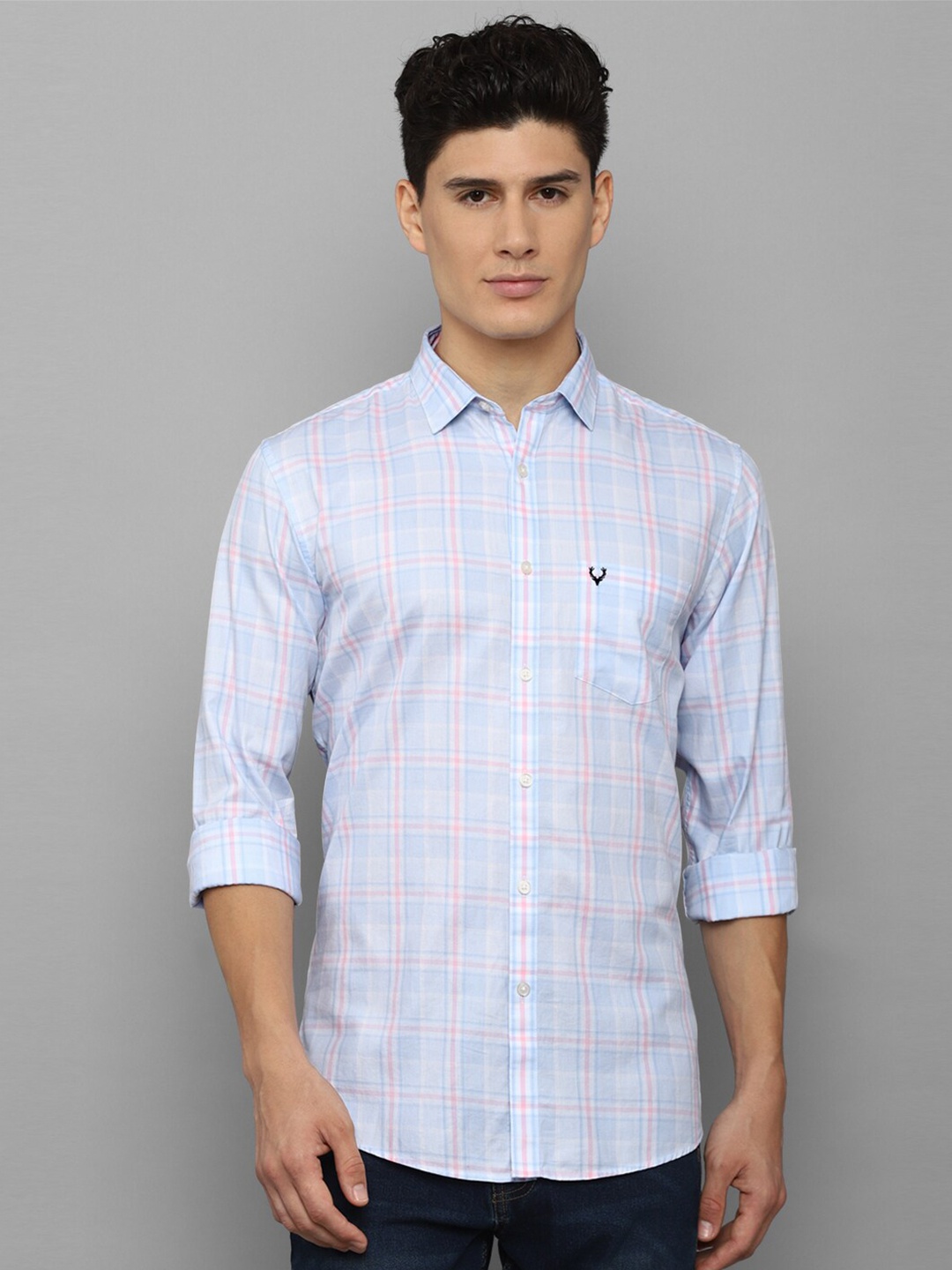 

Allen Solly Men Blue Cotton Slim Fit Tartan Checks Checked Casual Shirt