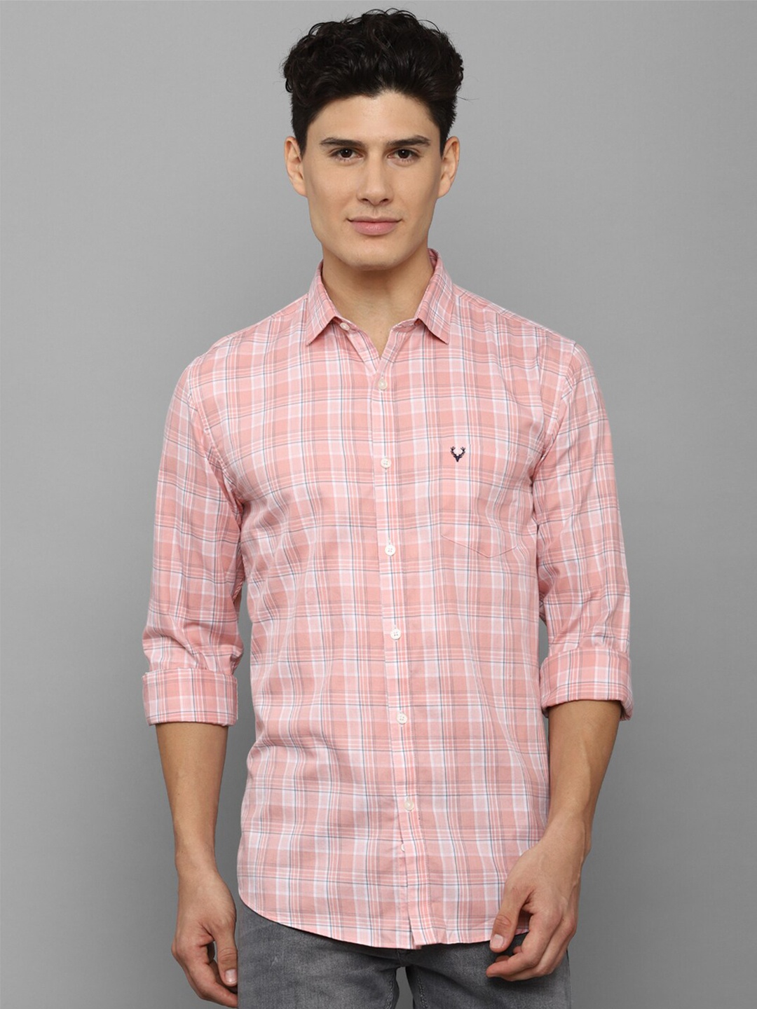 

Allen Solly Men Pink Cotton Slim Fit Tartan Checks Checked Casual Shirt