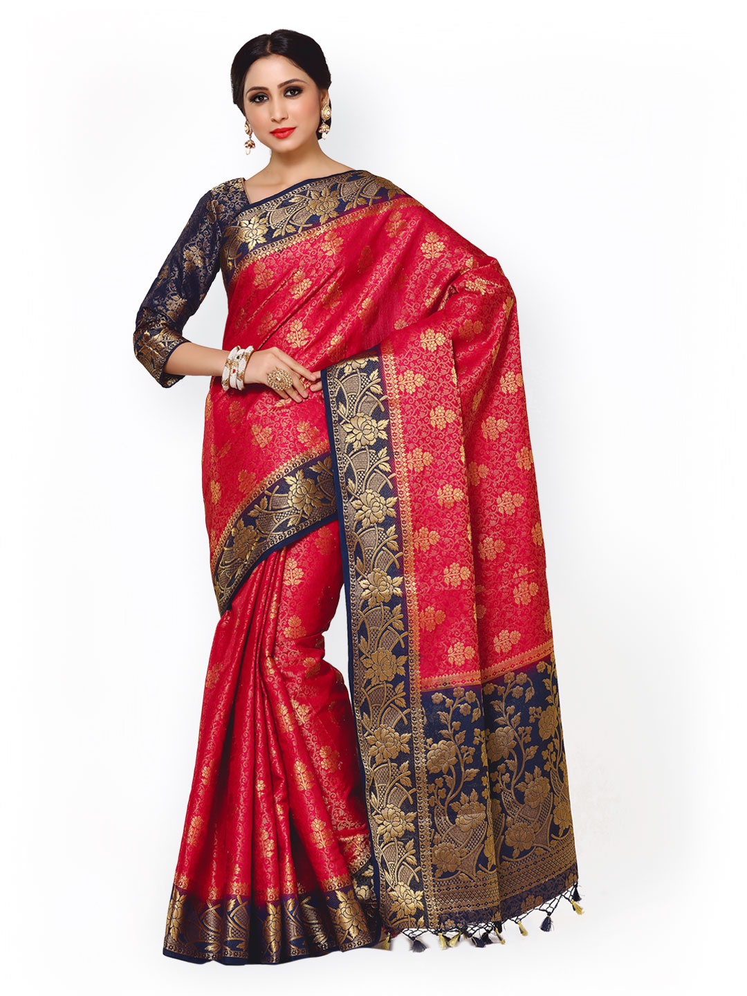 

MIMOSA Red Art Silk Woven Design Kanjeevaram Saree