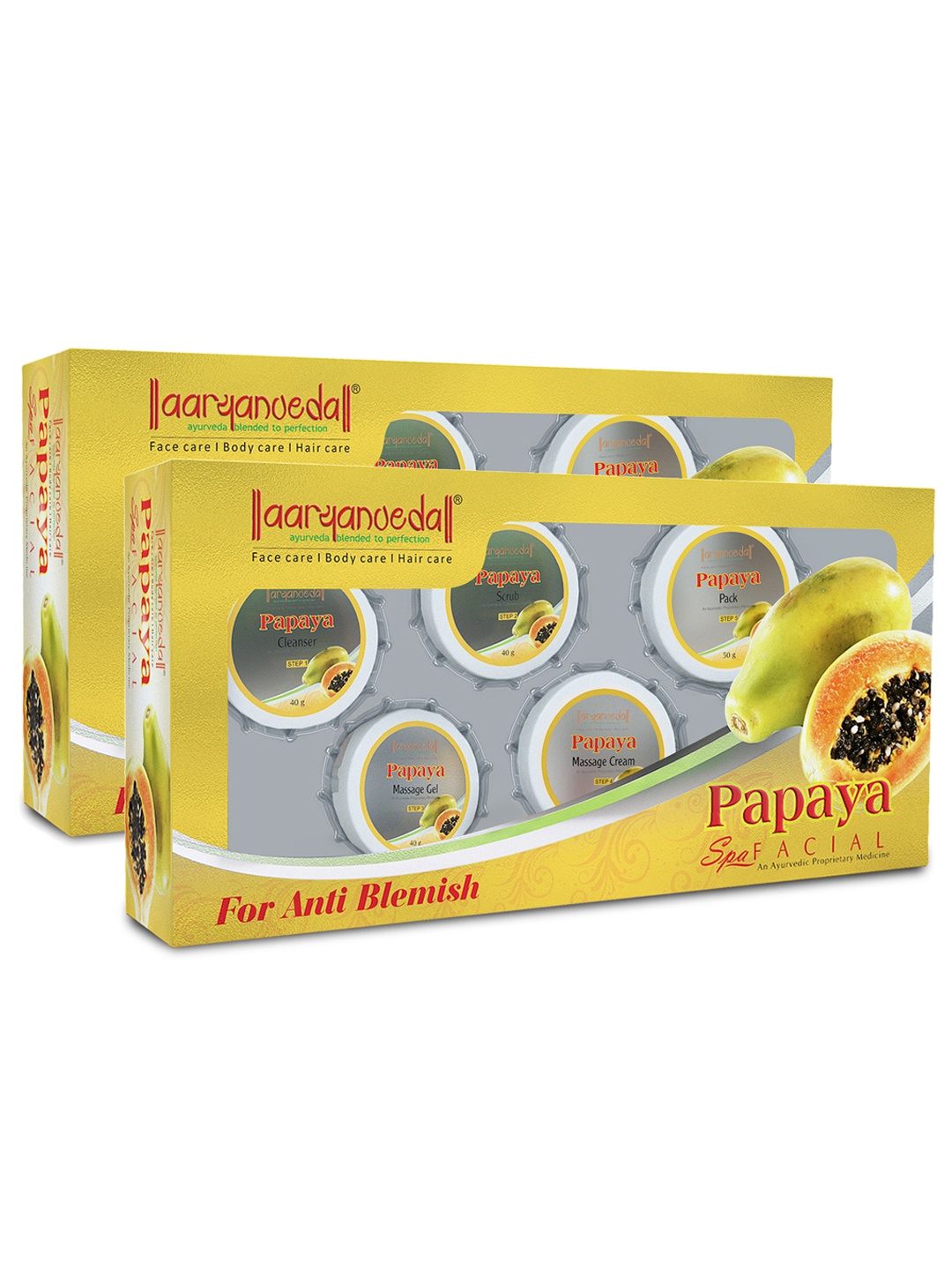 

Aryanveda Set Of 2 Papaya Facial Kit For Blemish & Dead Skin Cells Removal -210 G, Multi