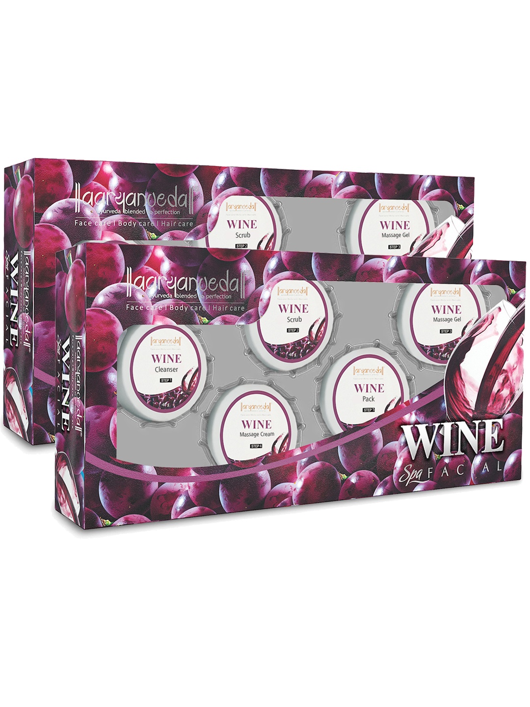 

Aryanveda Set Of 2 Wine Facial Kit For Glowing Skin, Reduce Wrinkles & Moisturizes -210G, Multi