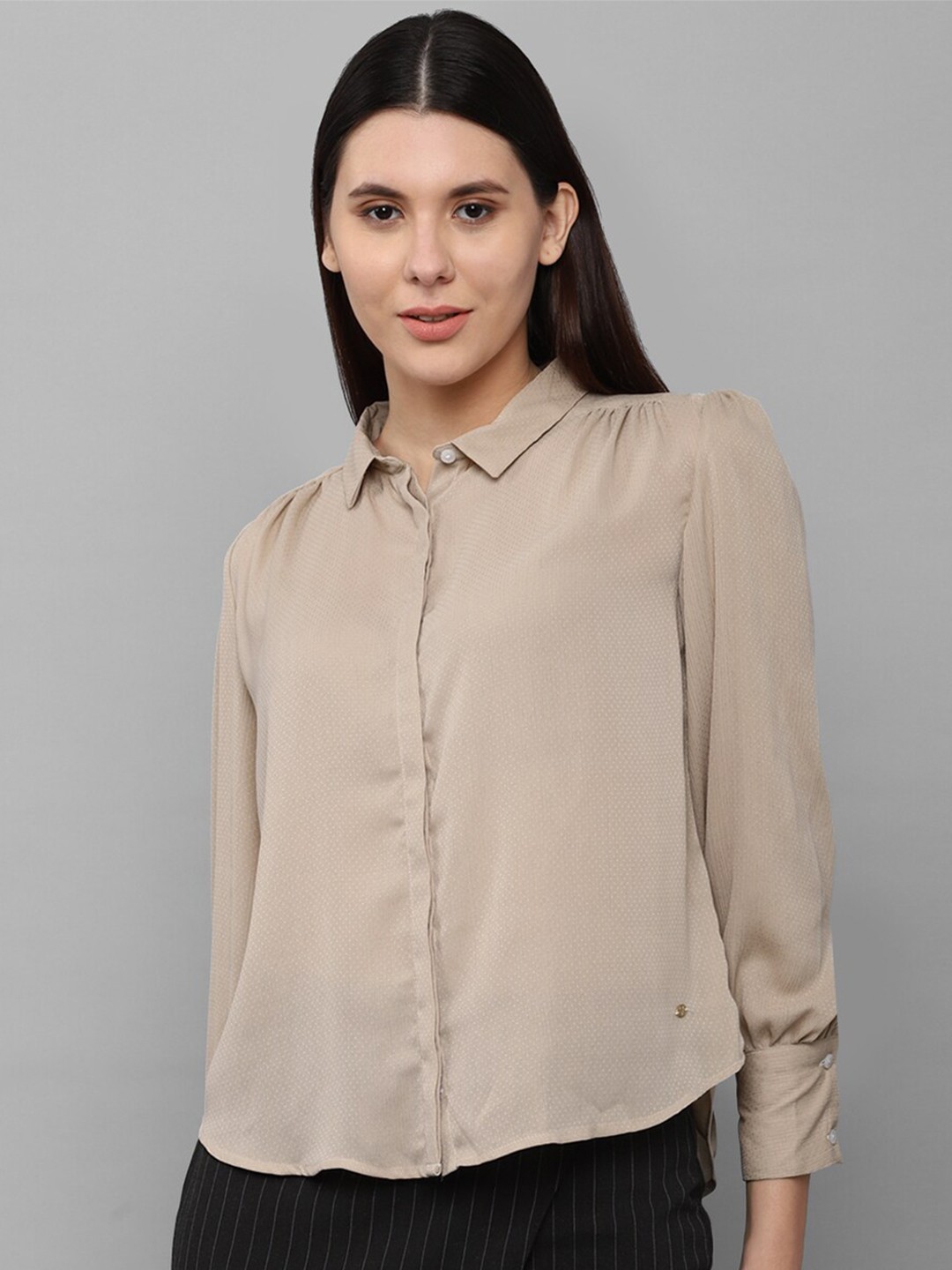 

Allen Solly Woman Women Beige Solid Polyester Casual Shirt