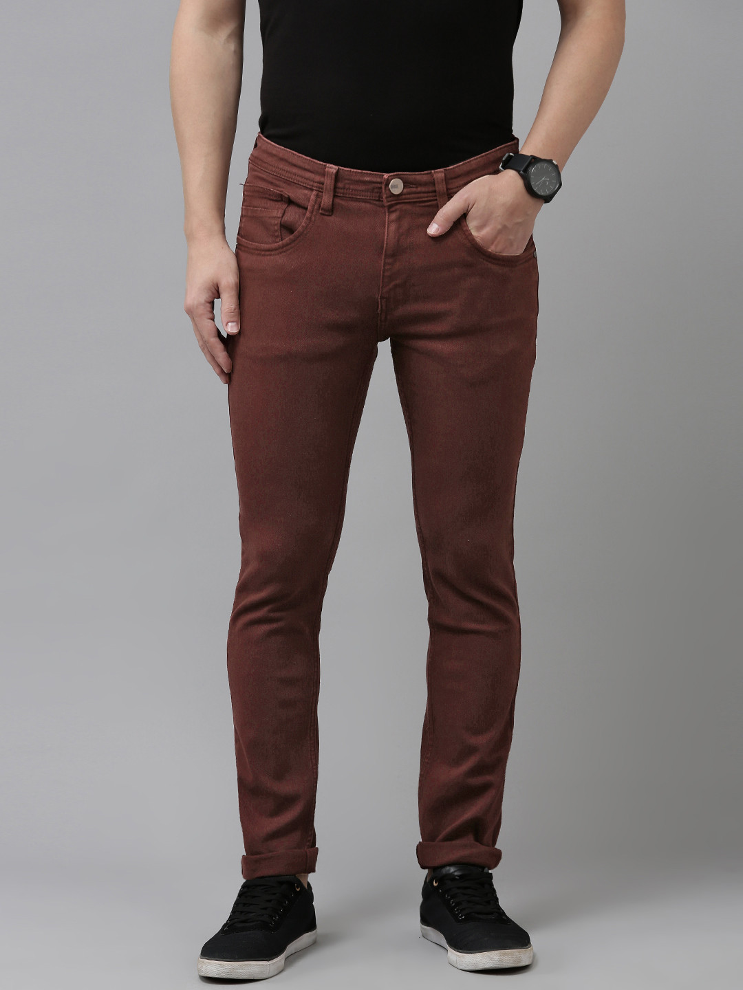 

V Dot Men Mid-Rise Super Skinny Fit Stretchable Jeans, Maroon