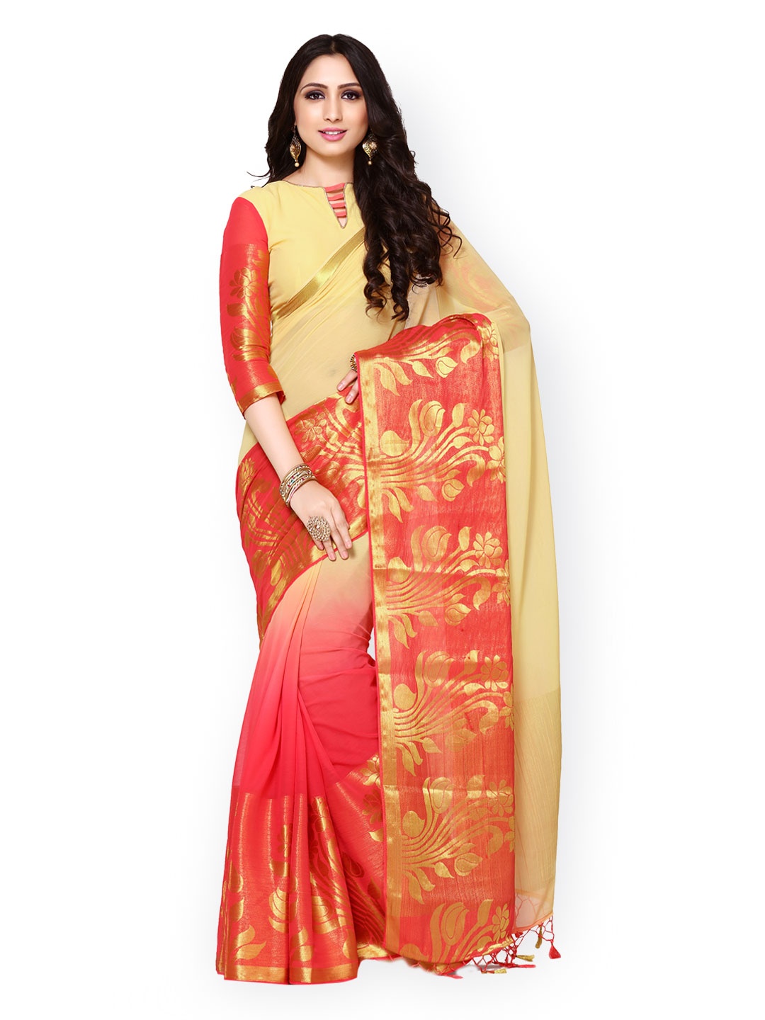 

MIMOSA Beige Poly Chiffon Ombre-Dyed Kanjeevaram Saree