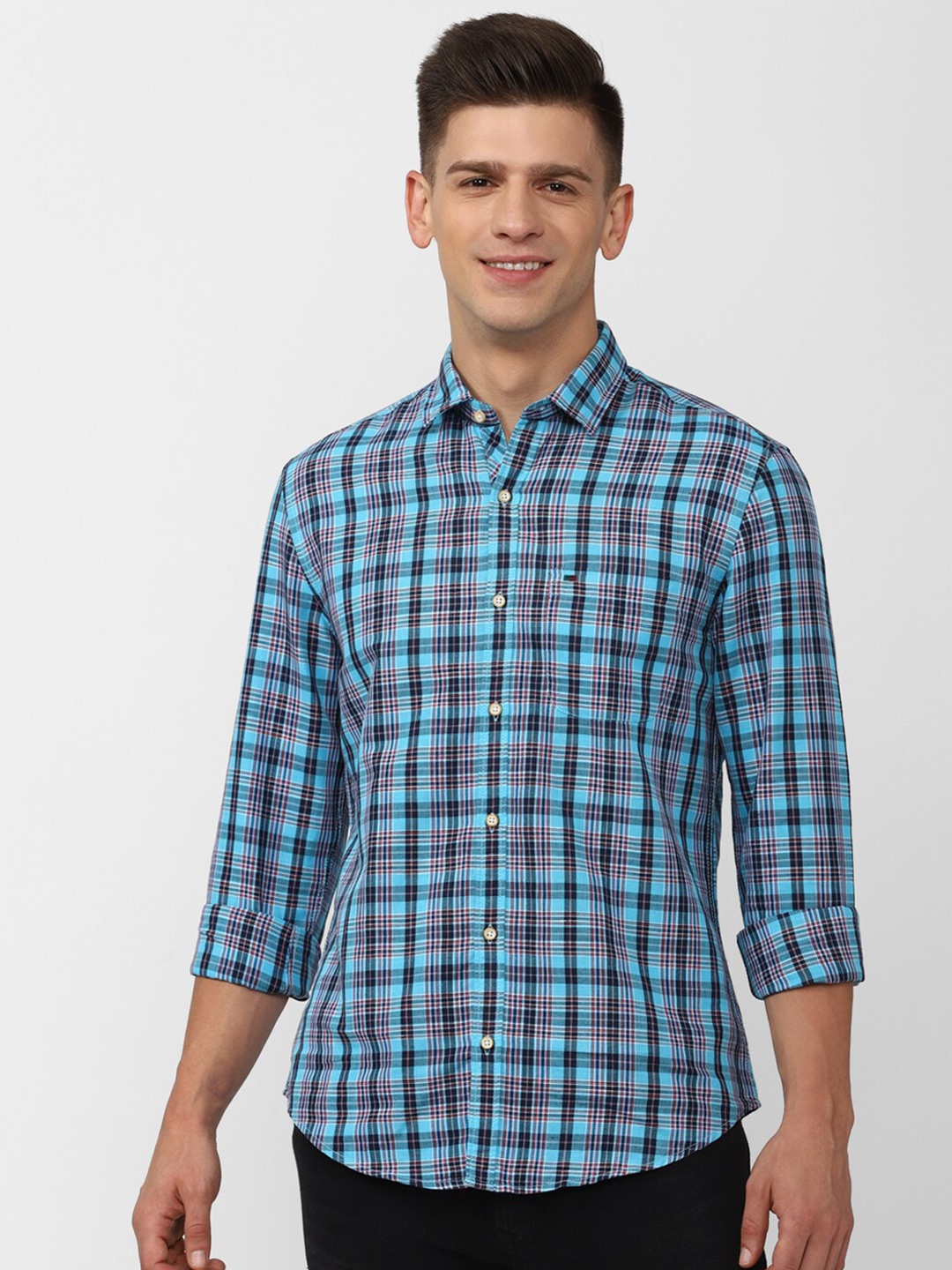 

Peter England Casuals Men Blue Slim Fit Tartan Checked Casual Shirt