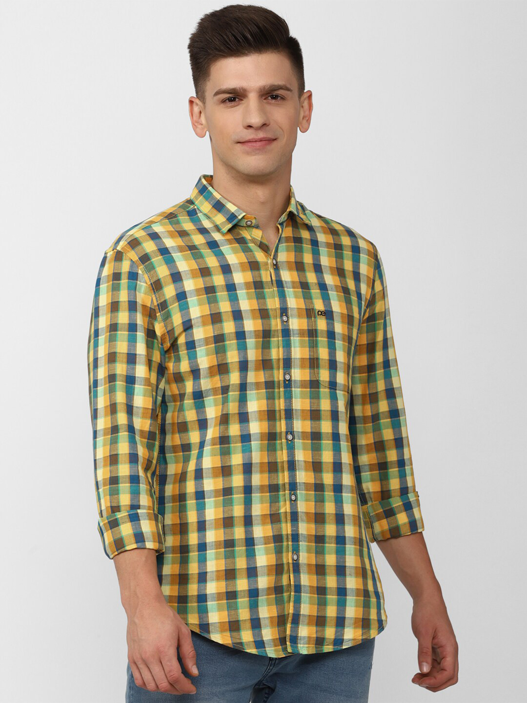 

Peter England Casuals Men Yellow Slim Fit Checked Casual Shirt