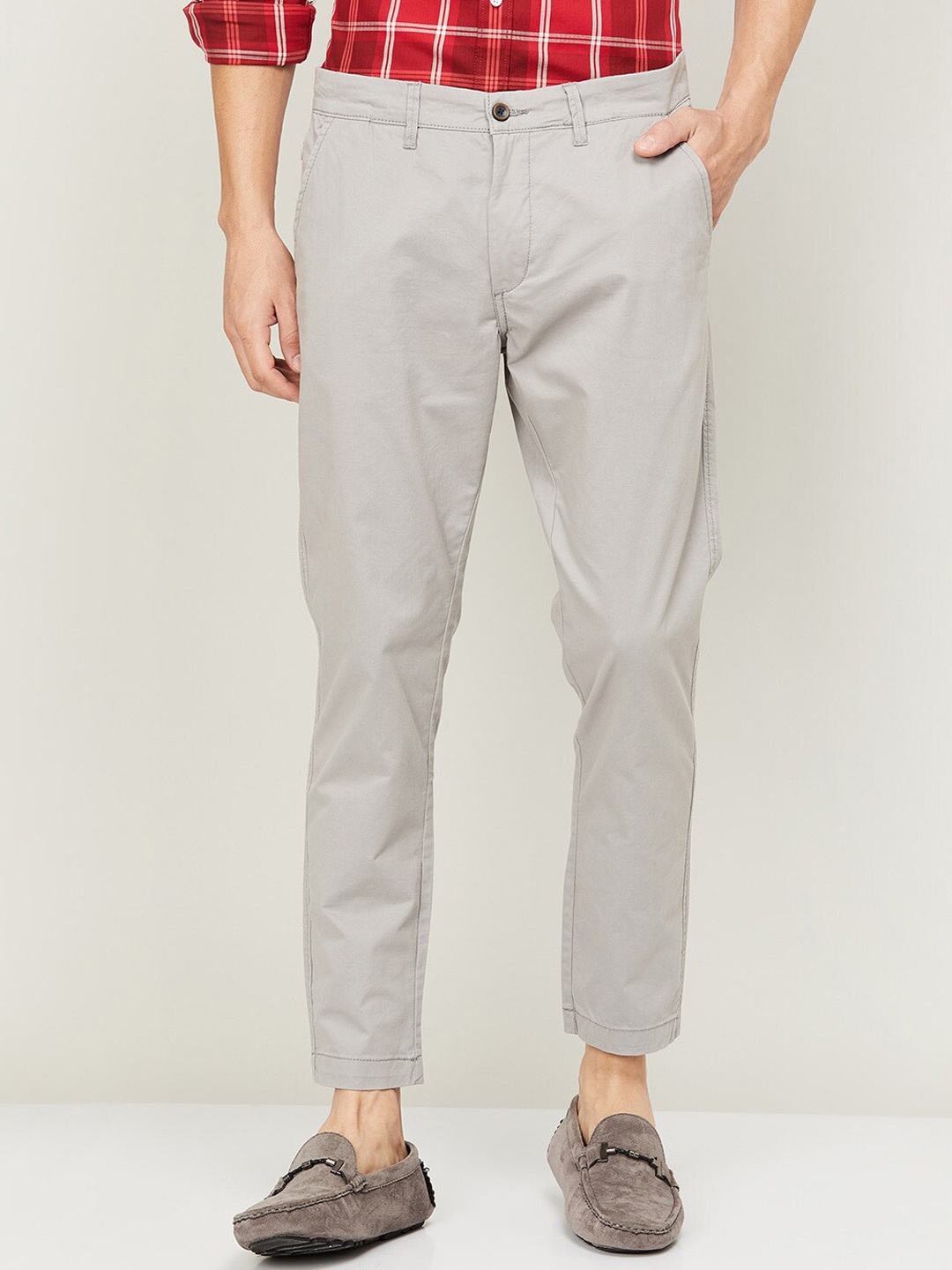

CODE by Lifestyle Men Grey Slim Fit Cotton Chinos Trousers