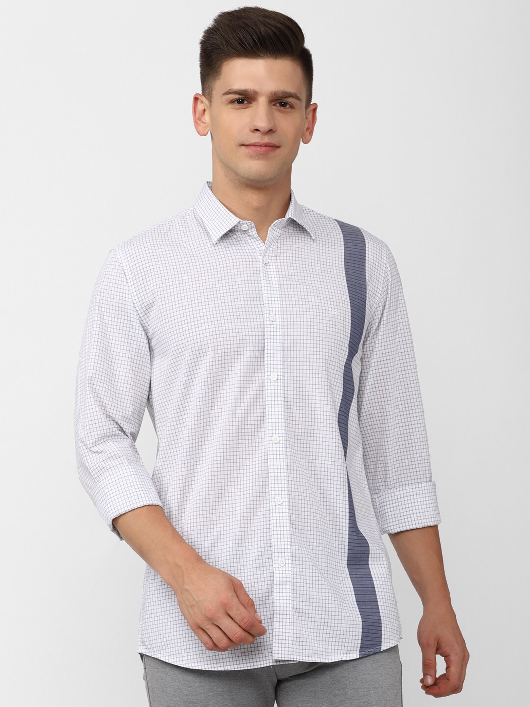 

Peter England Casuals Men White Grid Tattersall Checks Cotton Slim Fit Casual Shirt