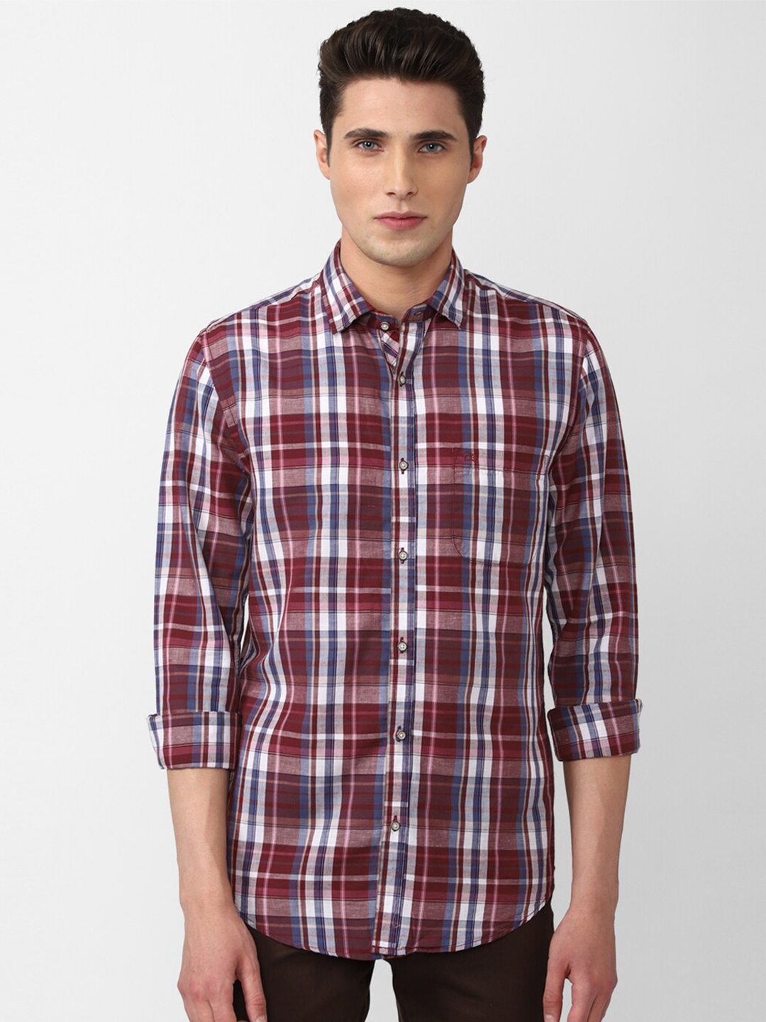 

Peter England Casuals Men Maroon & White Checked Cotton Casual Shirt