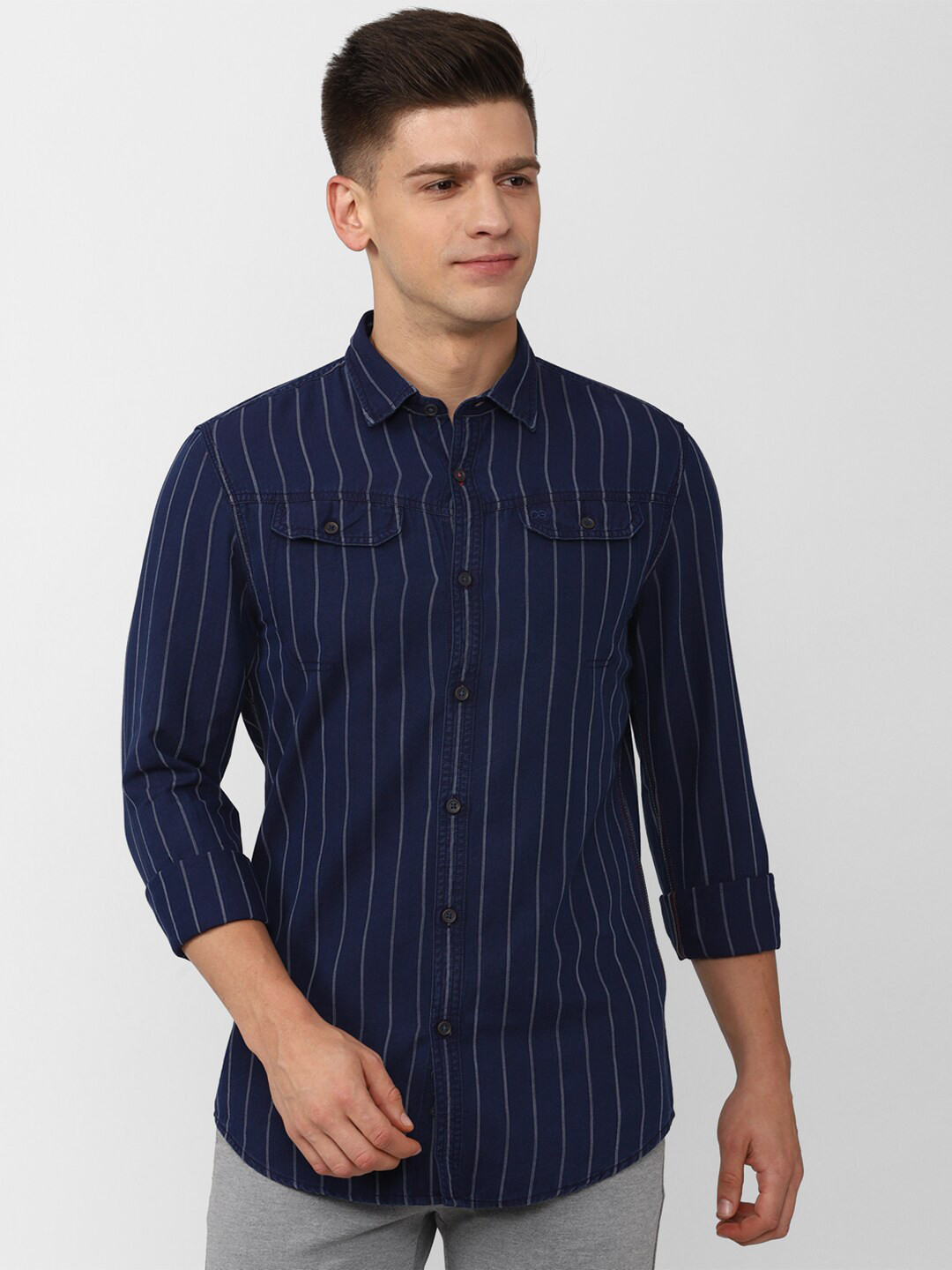 

Peter England Casuals Men Blue & White Striped Slim Fit Casual Shirt