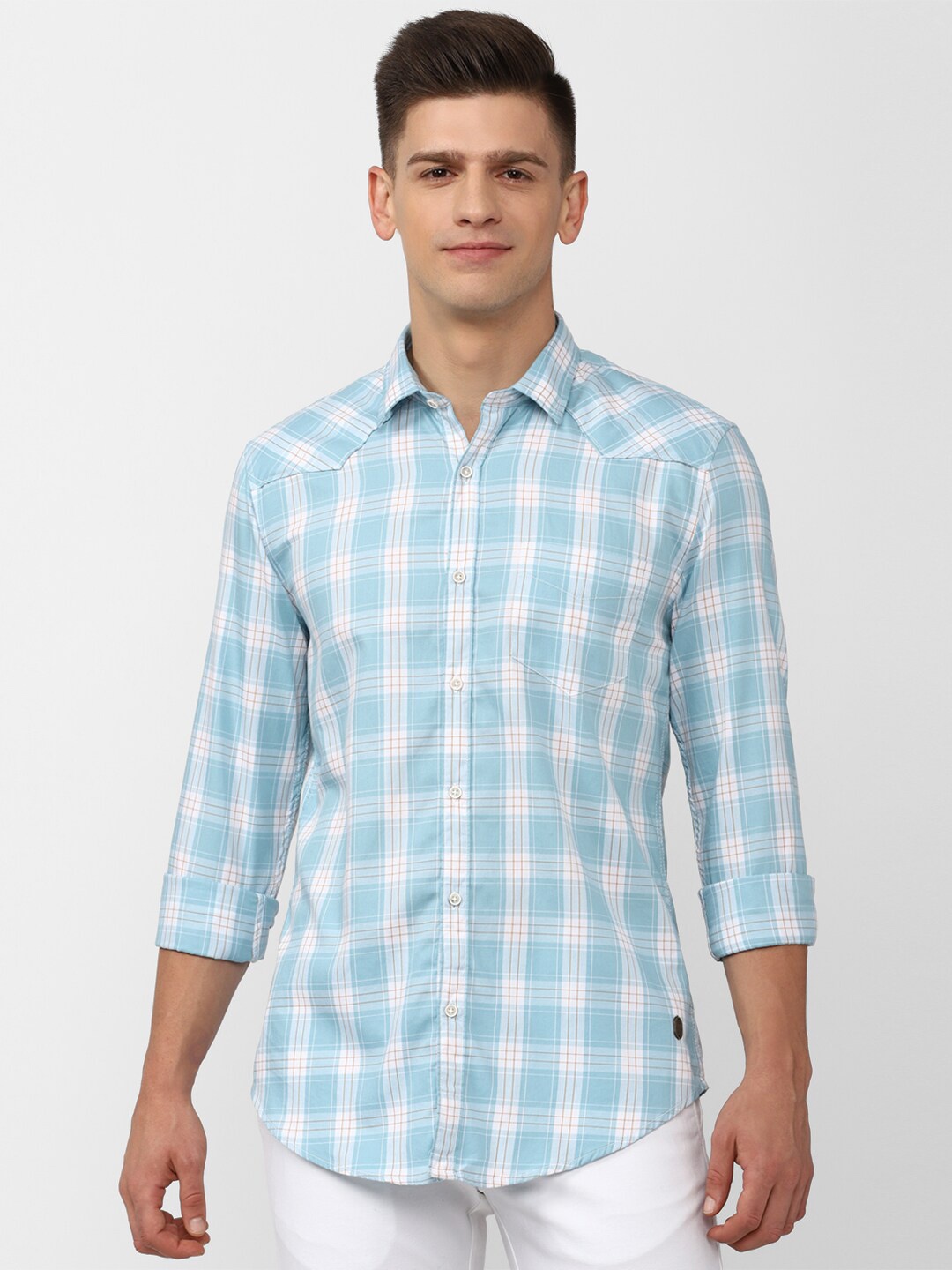 

Peter England Casuals Men Blue Slim Fit Gingham Checks Cotton Casual Shirt