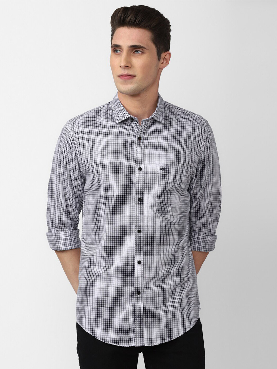 

Peter England Casuals Men Black Slim Fit Micro Checks Cotton Casual Shirt