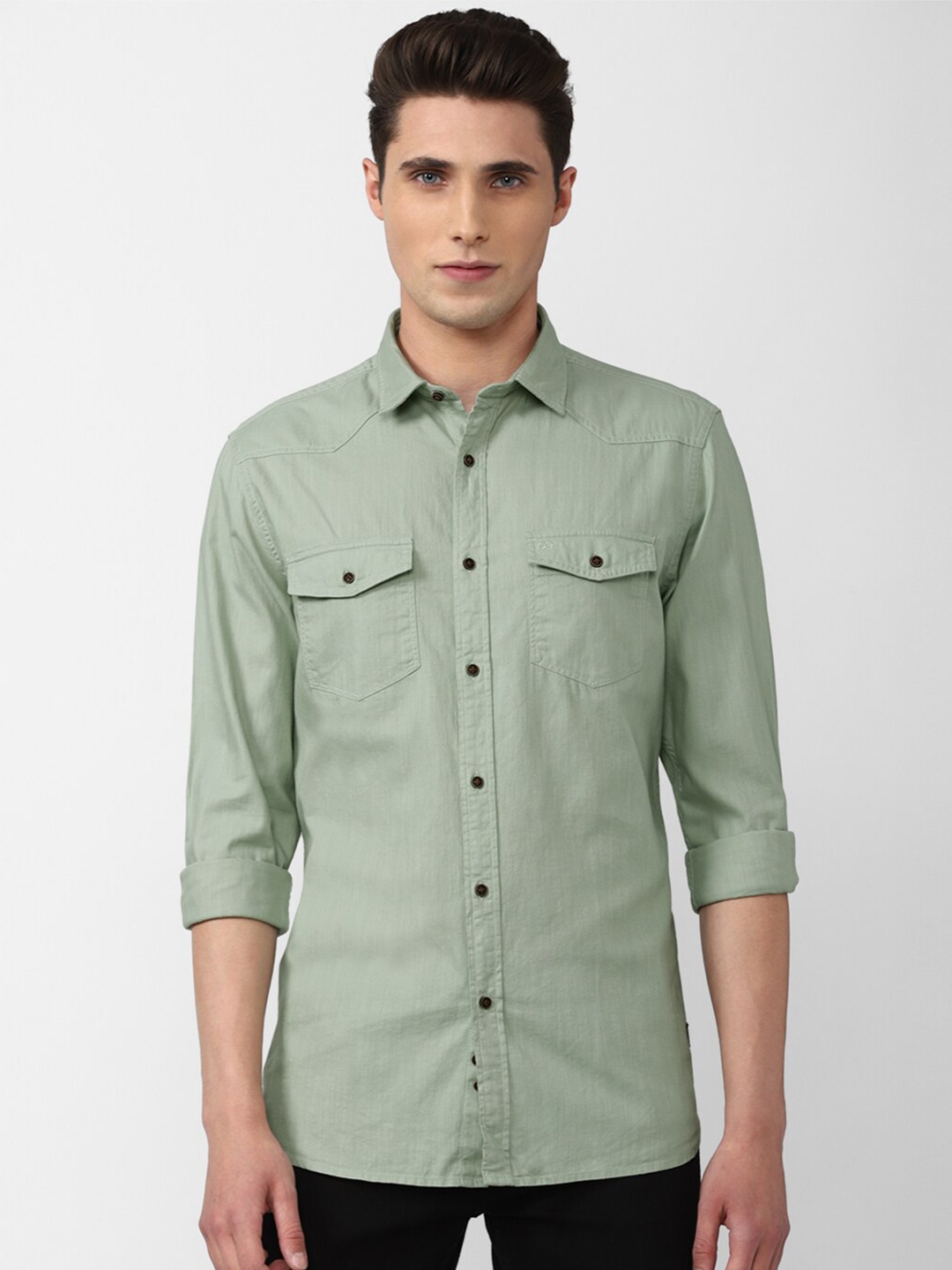 

Peter England Casuals Men Green Slim Fit Cotton Casual Shirt