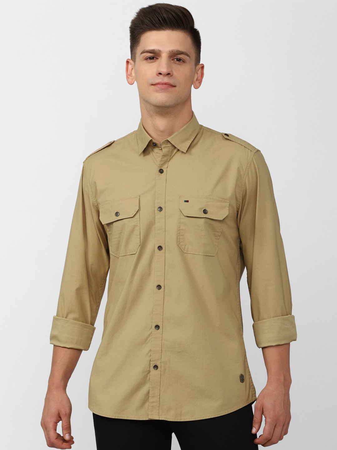 

Peter England Casuals Men Khaki Cotton Casual Shirt
