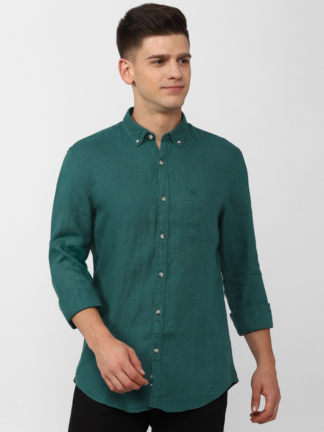 

Peter England Casuals Men Green Slim Fit Casual Shirt