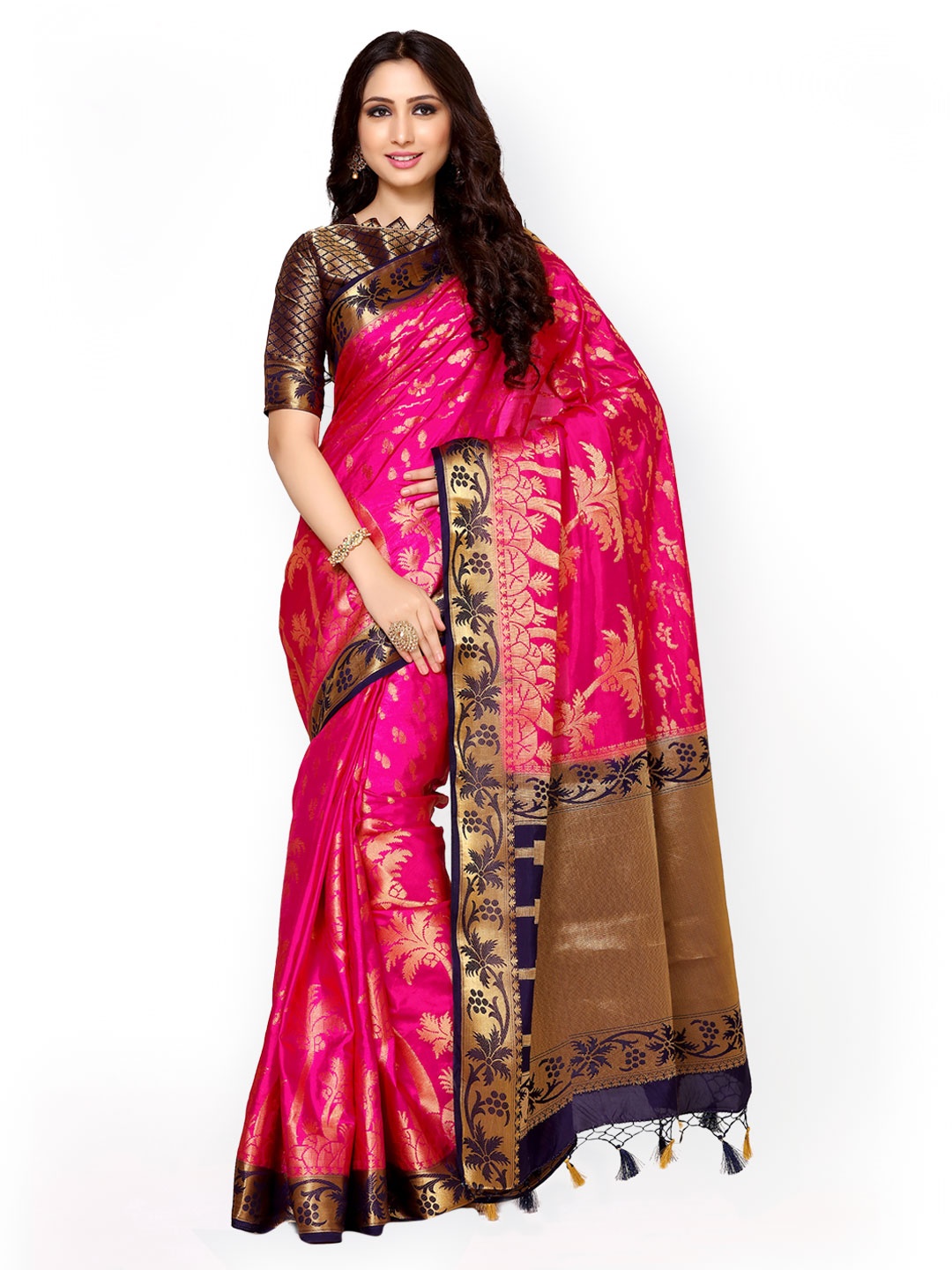 MIMOSA Pink Art Silk Woven Design Kanjeevaram Saree