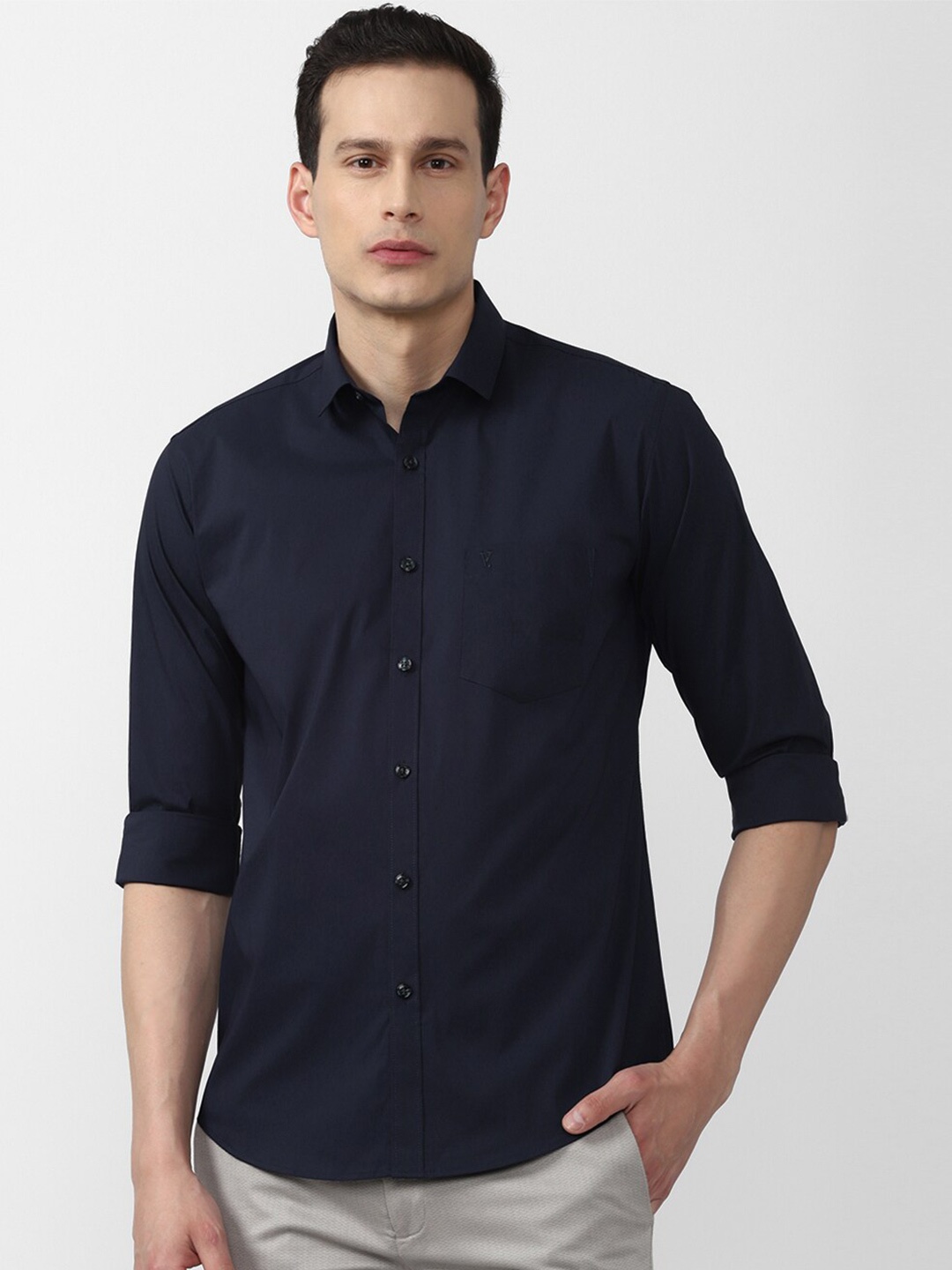 

V Dot Men Navy Blue Slim Fit Casual Shirt