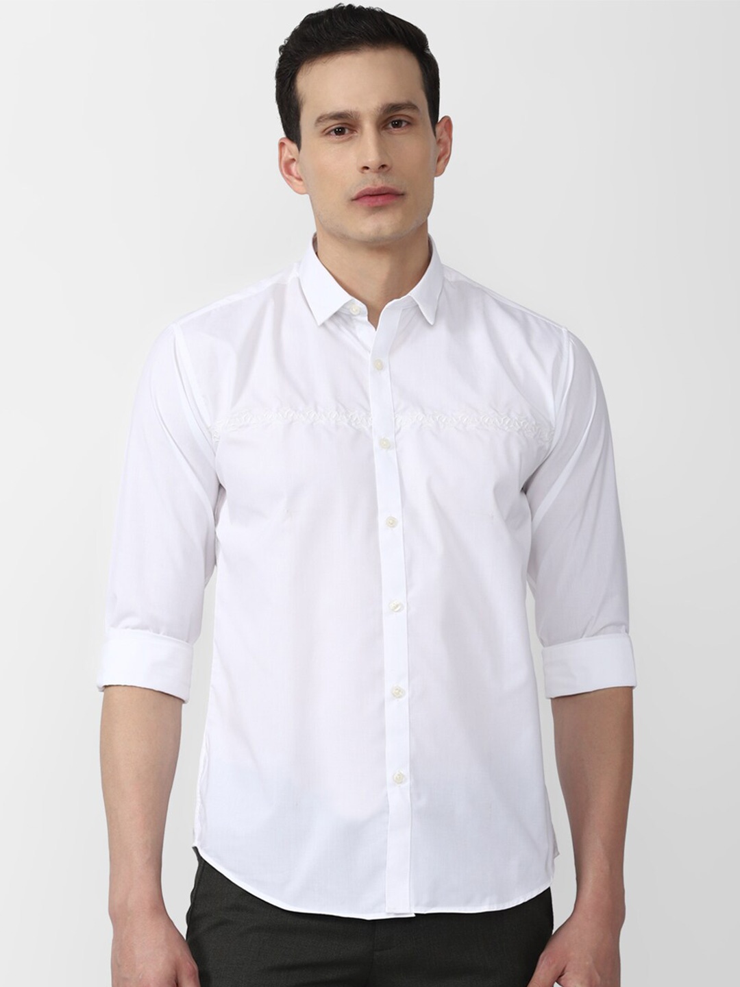 

V Dot Men White Slim Fit Casual Shirt