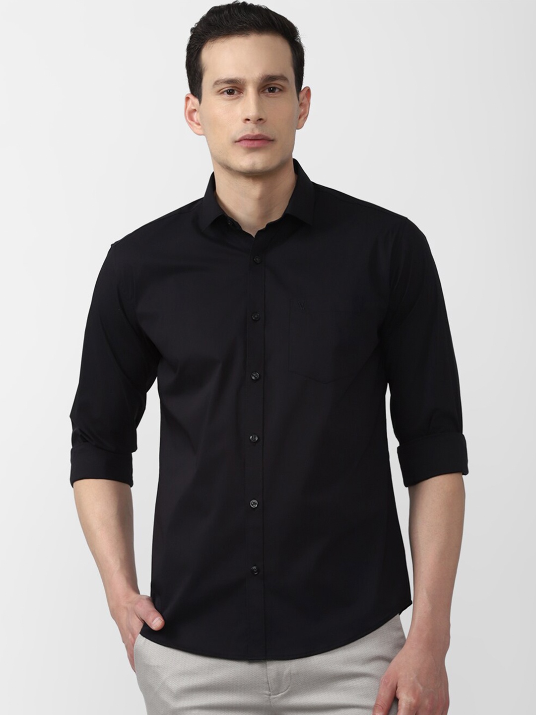 

V Dot Men Black Slim Fit Casual Shirt