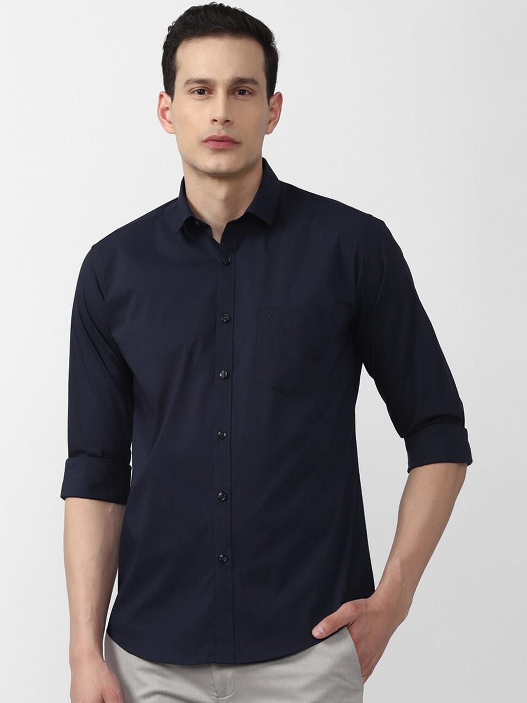 

V Dot Men Navy Blue Slim Fit Casual Shirt