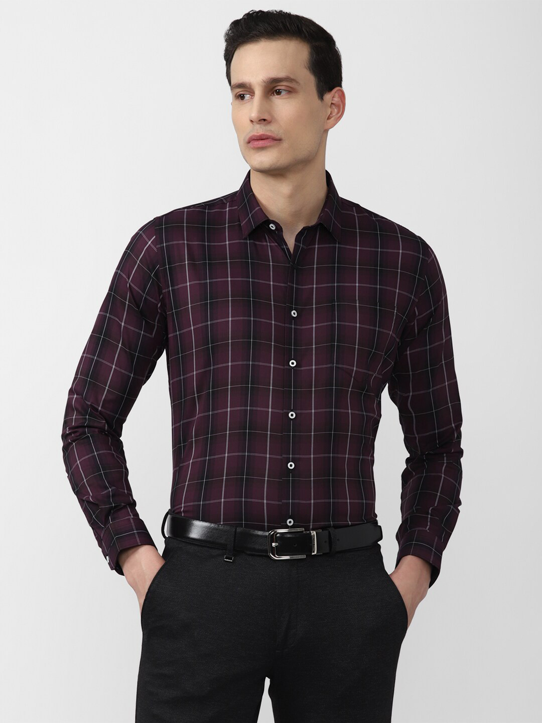 

Van Heusen Men Brown Slim Fit Tartan Checks Checked Formal Shirt