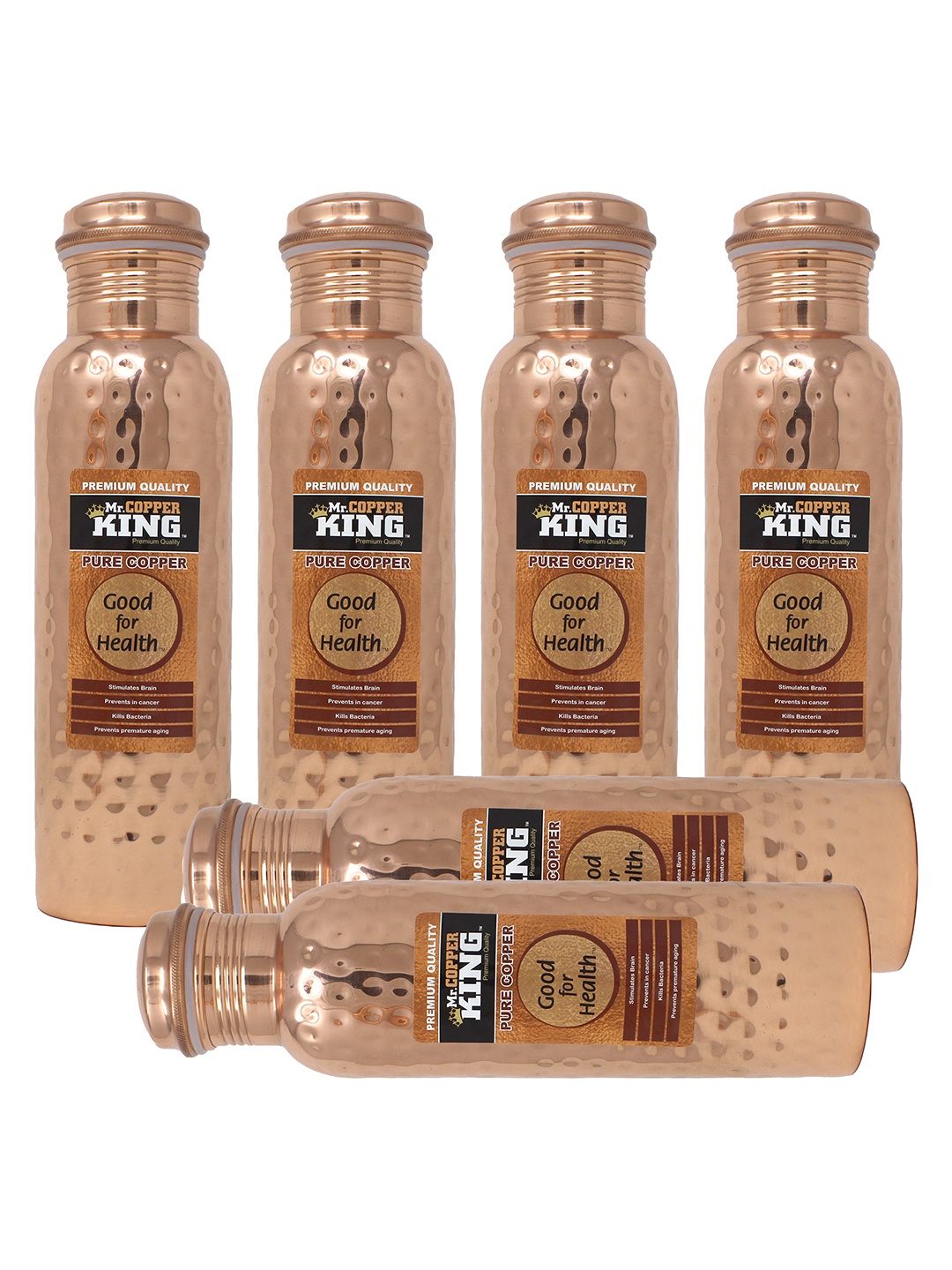 

Mr. Copper King Gold-Toned Textured Set Of 6 Copper Water Bottle 1000 ml Each