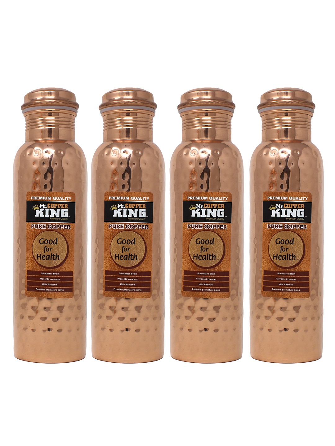 

Mr. Copper King Gold-Toned Textured Set Of 4 Copper Water Bottle 1000 ml Each