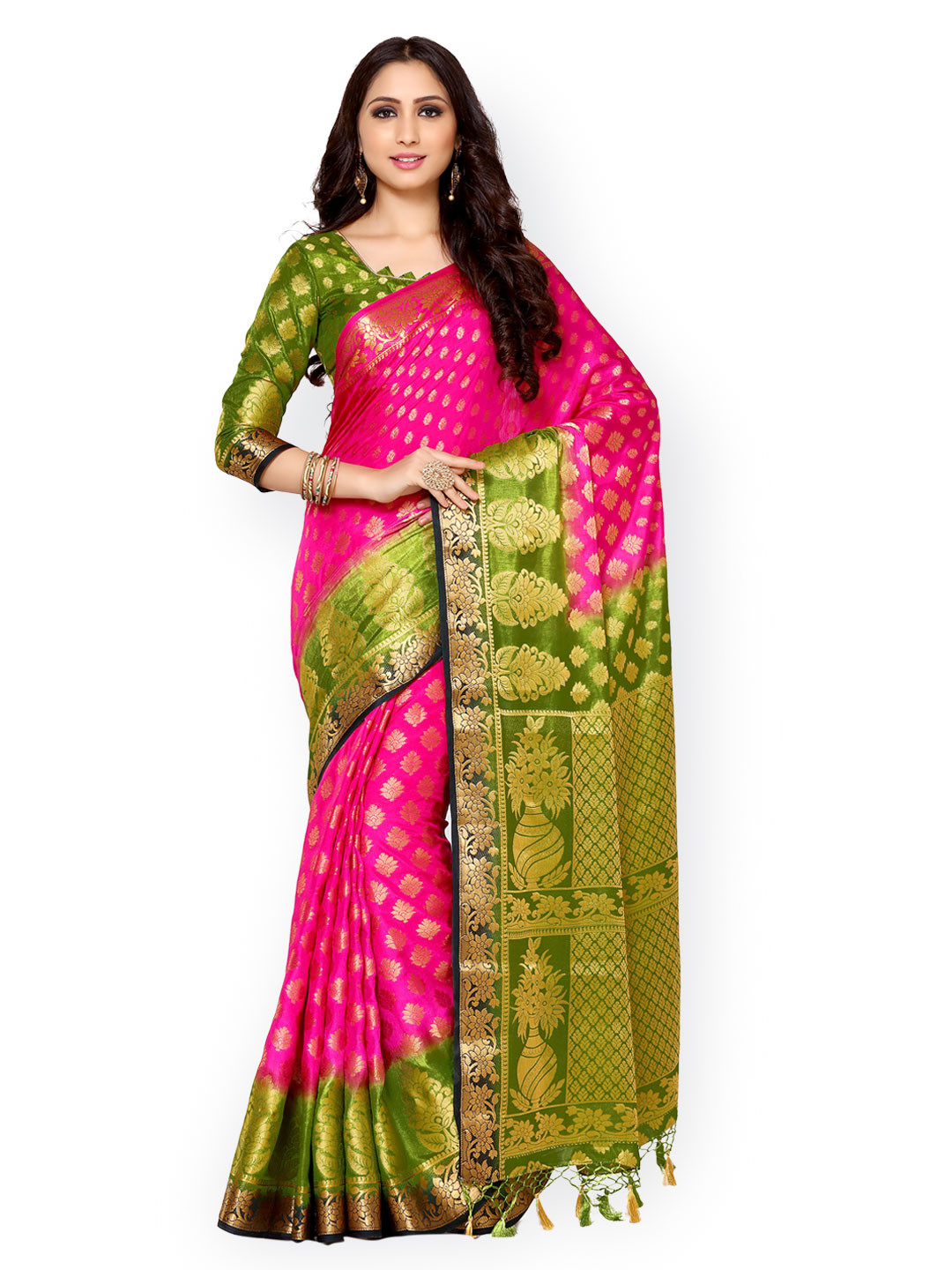 

MIMOSA Pink Art Silk Woven Design Kanjeevaram Saree