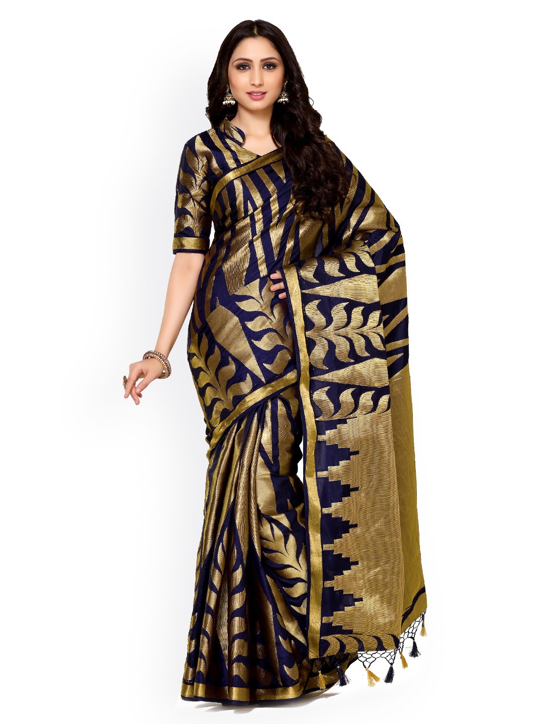 

MIMOSA Navy Blue Art Silk Woven Design Kanjeevaram Saree