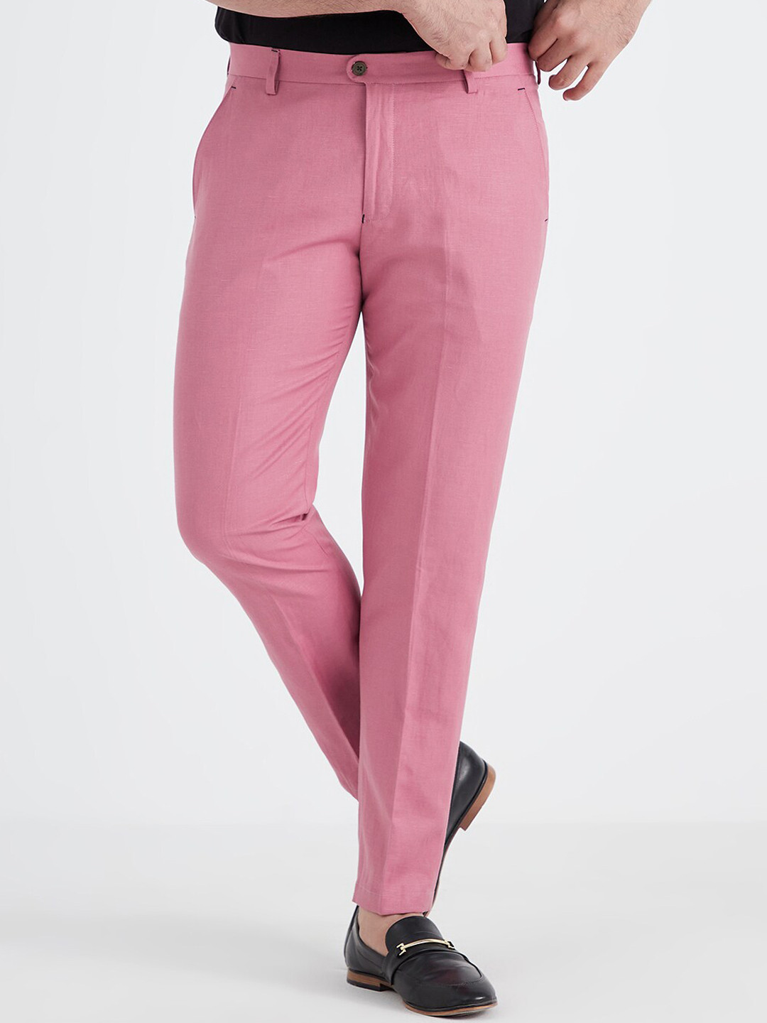 

MR BUTTON Men Pink Slim Fit Trousers