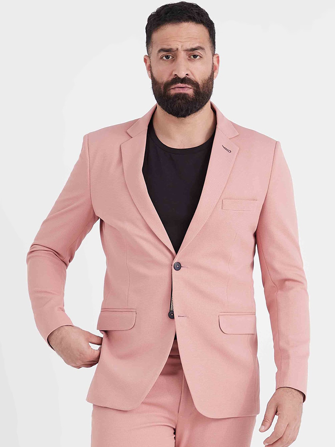 

MR BUTTON Men Pink Solid Single-Breasted Slim-Fit Formal Blazer