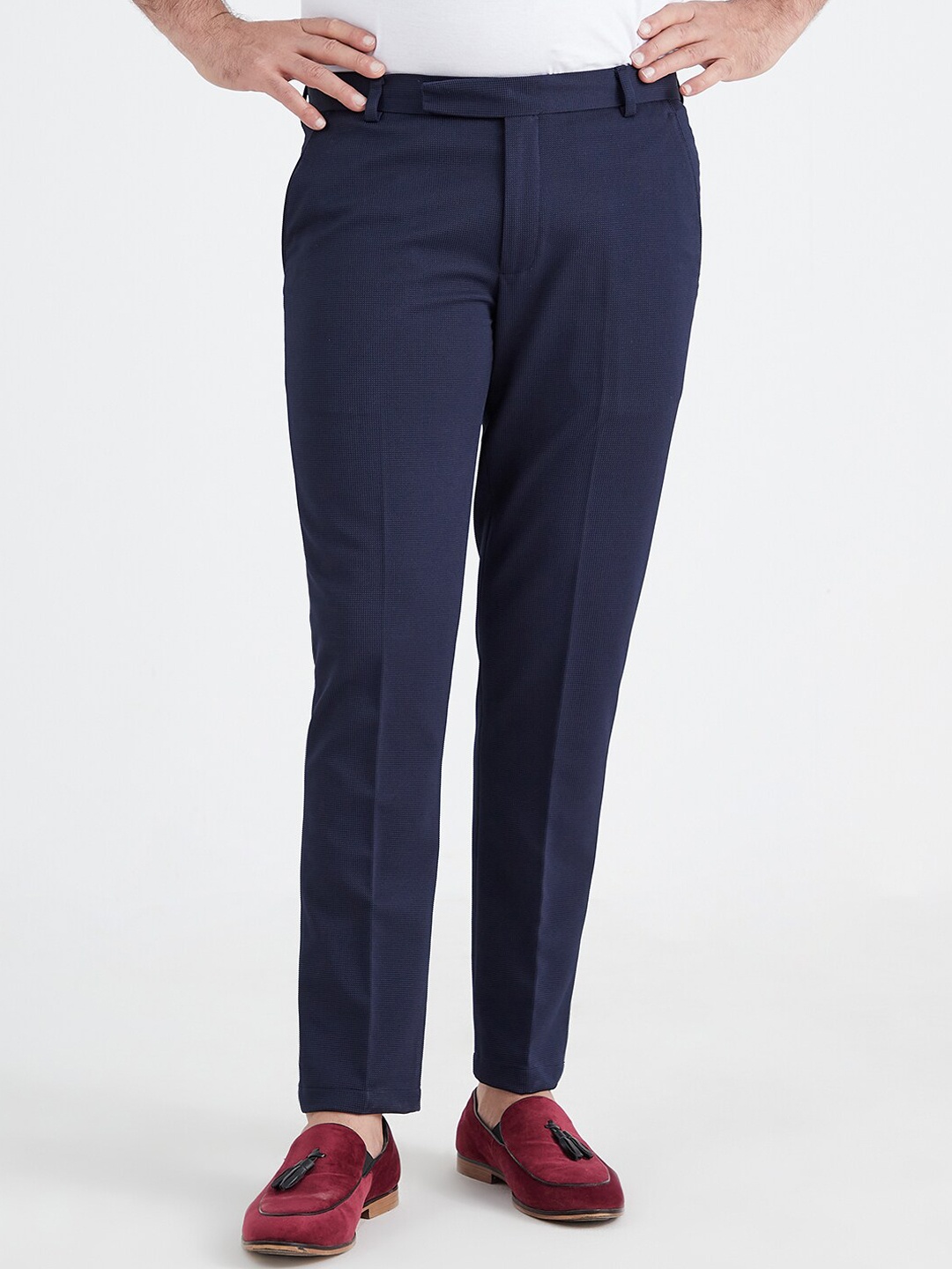 

MR BUTTON Men Navy Blue Slim Fit Cotton Trousers