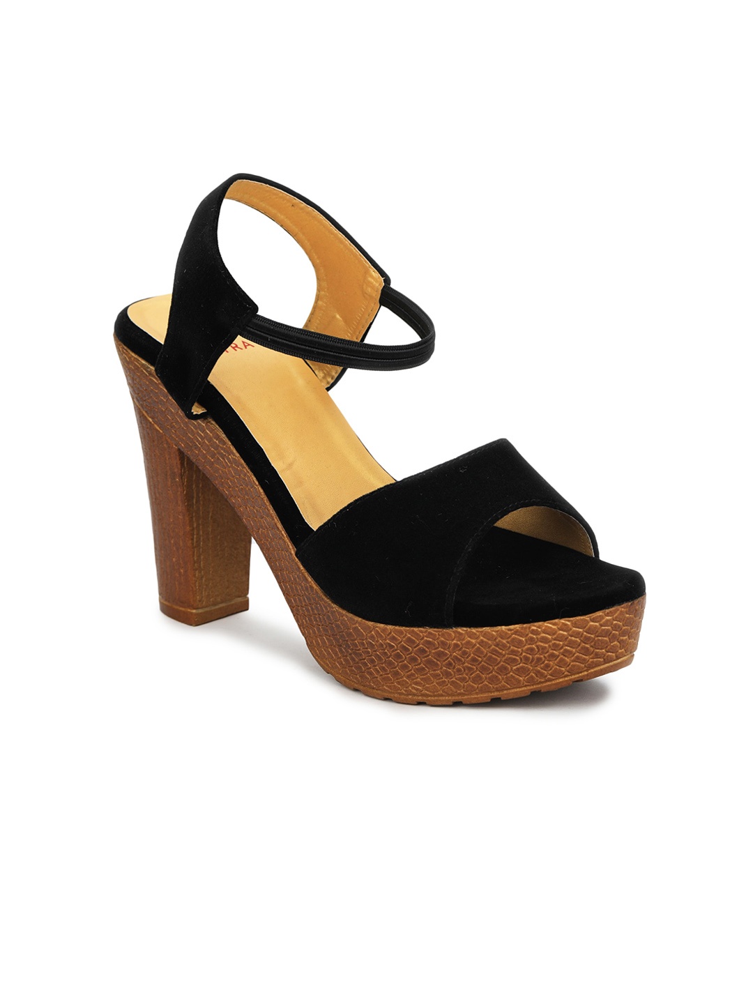 

Myra Black Velvet Solid Block Heels