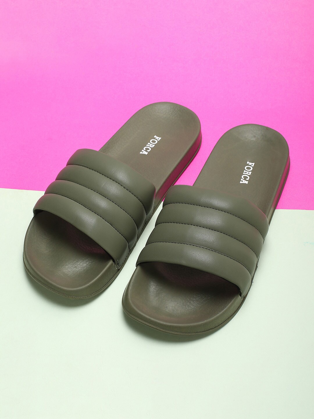 

Forca by Lifestyle Men Olive Green Solid Sliders