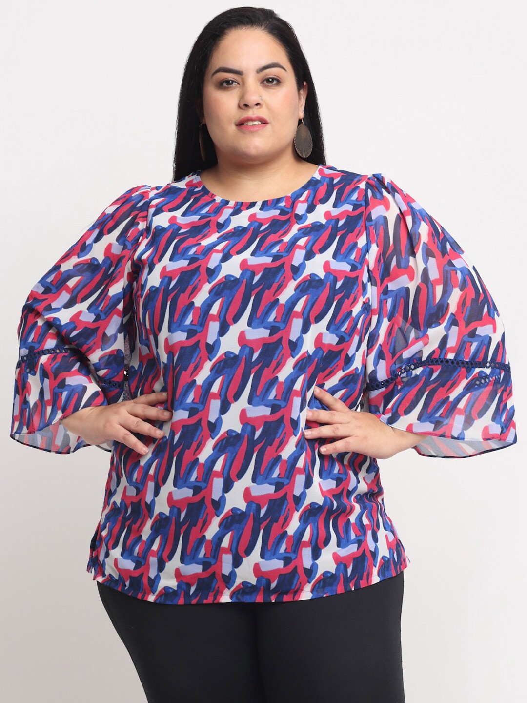 

plusS Blue Plus Size Printed Top