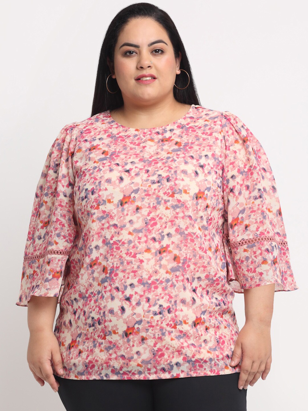 

plusS Pink Plus Size Floral Print Top