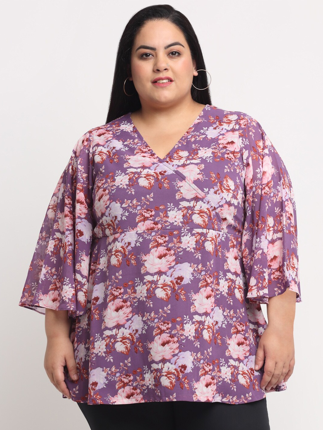 

plusS Purple Plus Size Floral Print Top