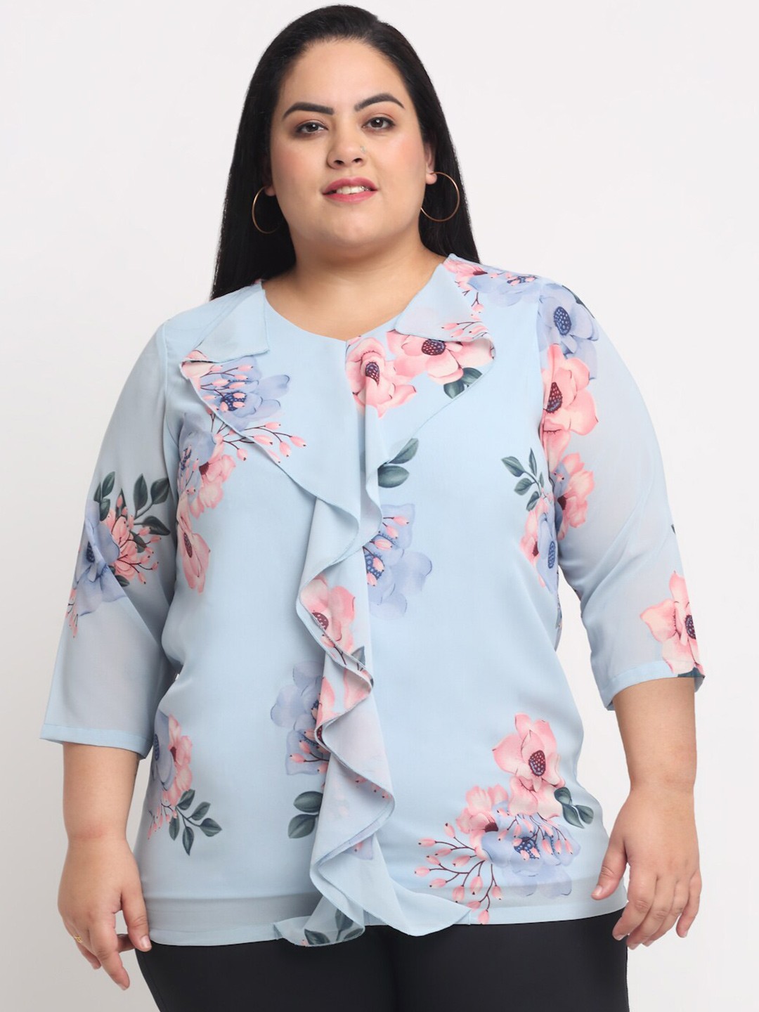 

plusS Blue Plus Size Floral Print Top