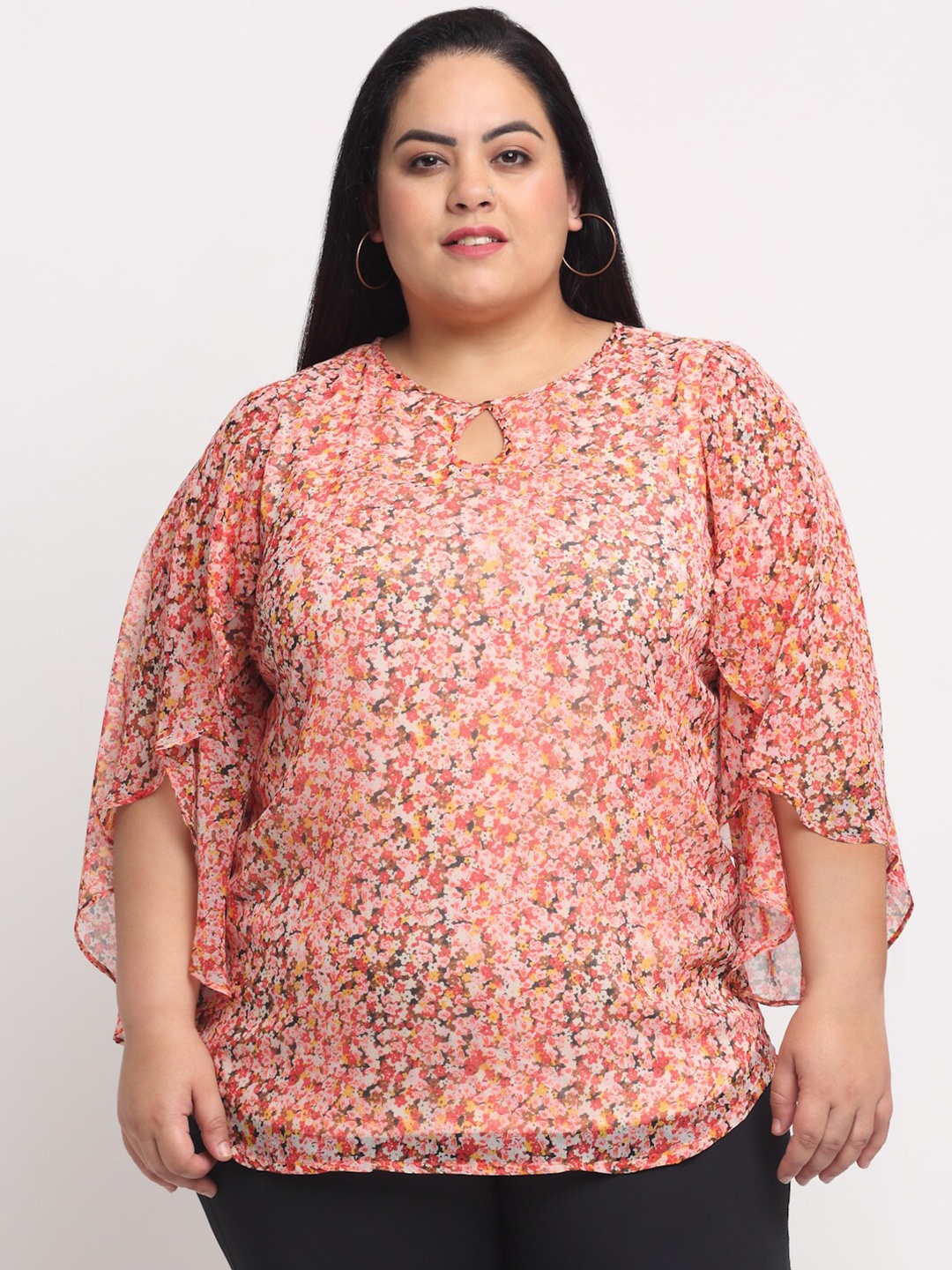 

plusS Women Plus Size Pink Floral Print Top
