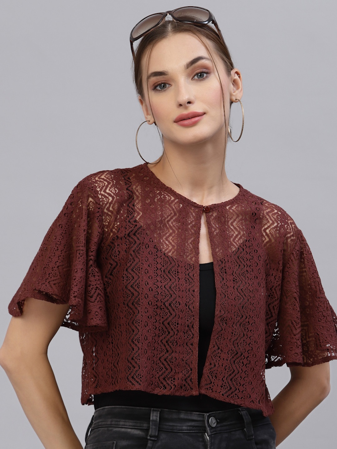 

Style Quotient Women Maroon Crop Button Shrug