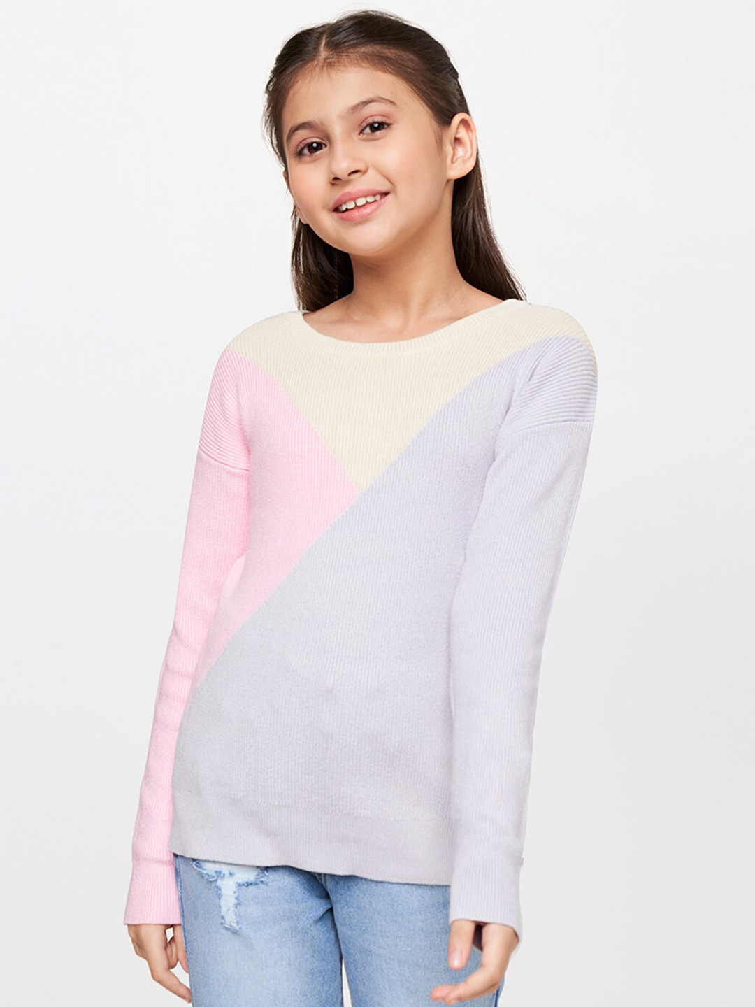 

AND Girls Pink and Purple Colourblocked Top