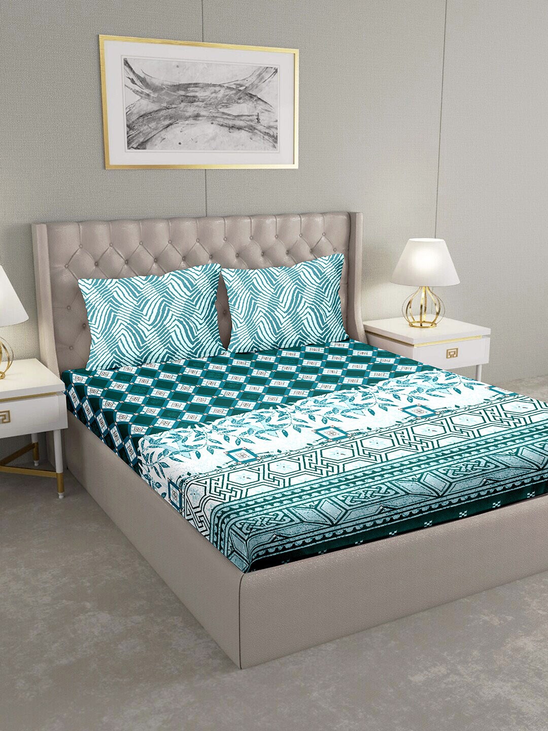 

BELLA CASA Blue & White Floral 180 TC King Bedsheet with 2 Pillow Covers