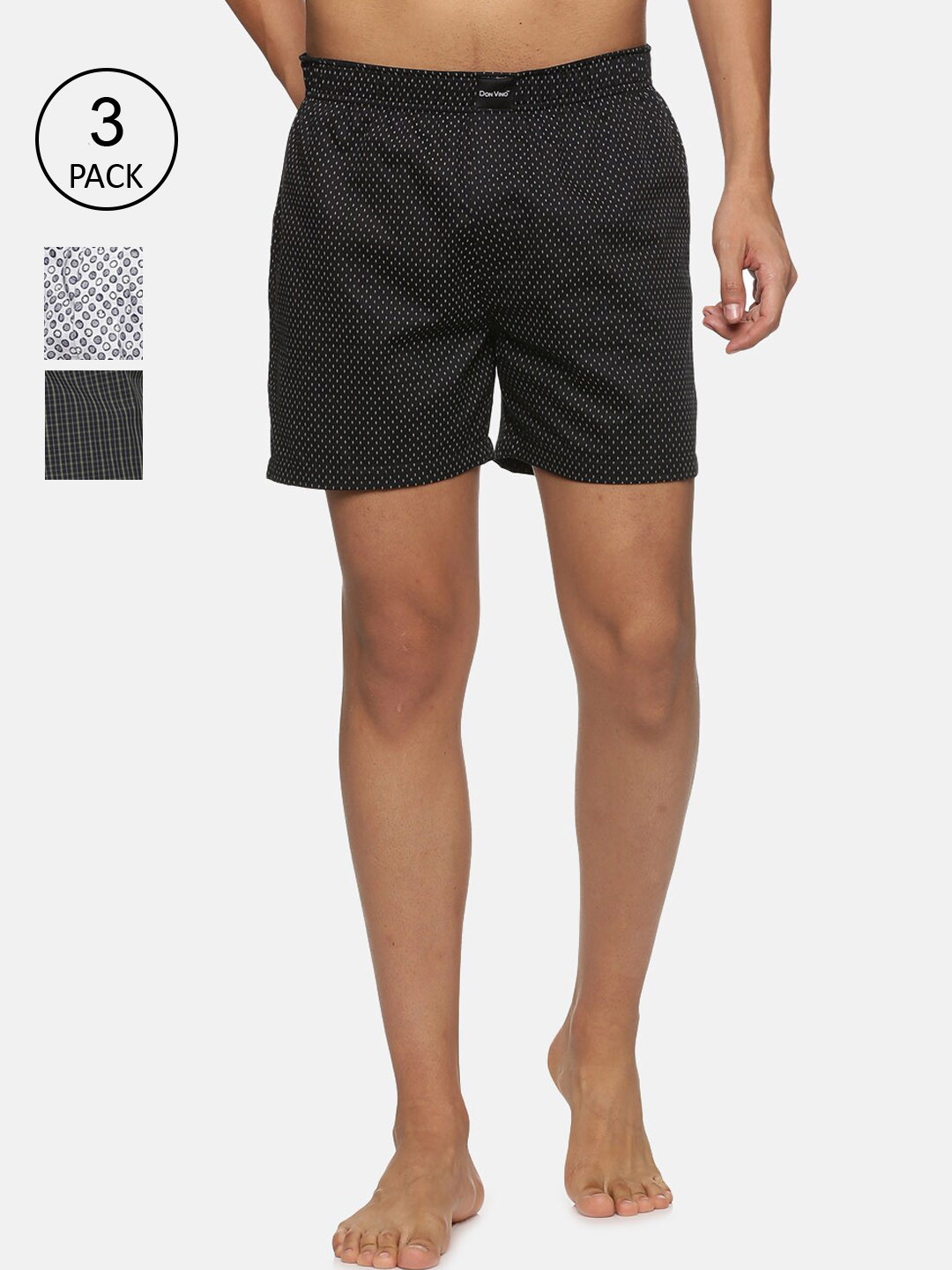 

DON VINO Men Pack of 3 Printed Cotton Outdoor Shorts, Black
